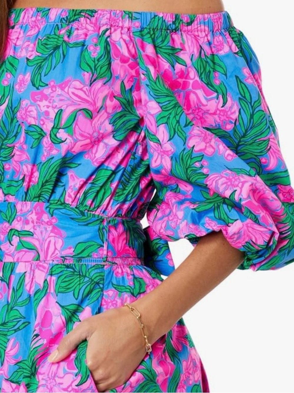 Lilly Pulitzer Shawnlee Pink & Blue Floral Off-Shoulder Maxi Dress - Picture 3 of 8